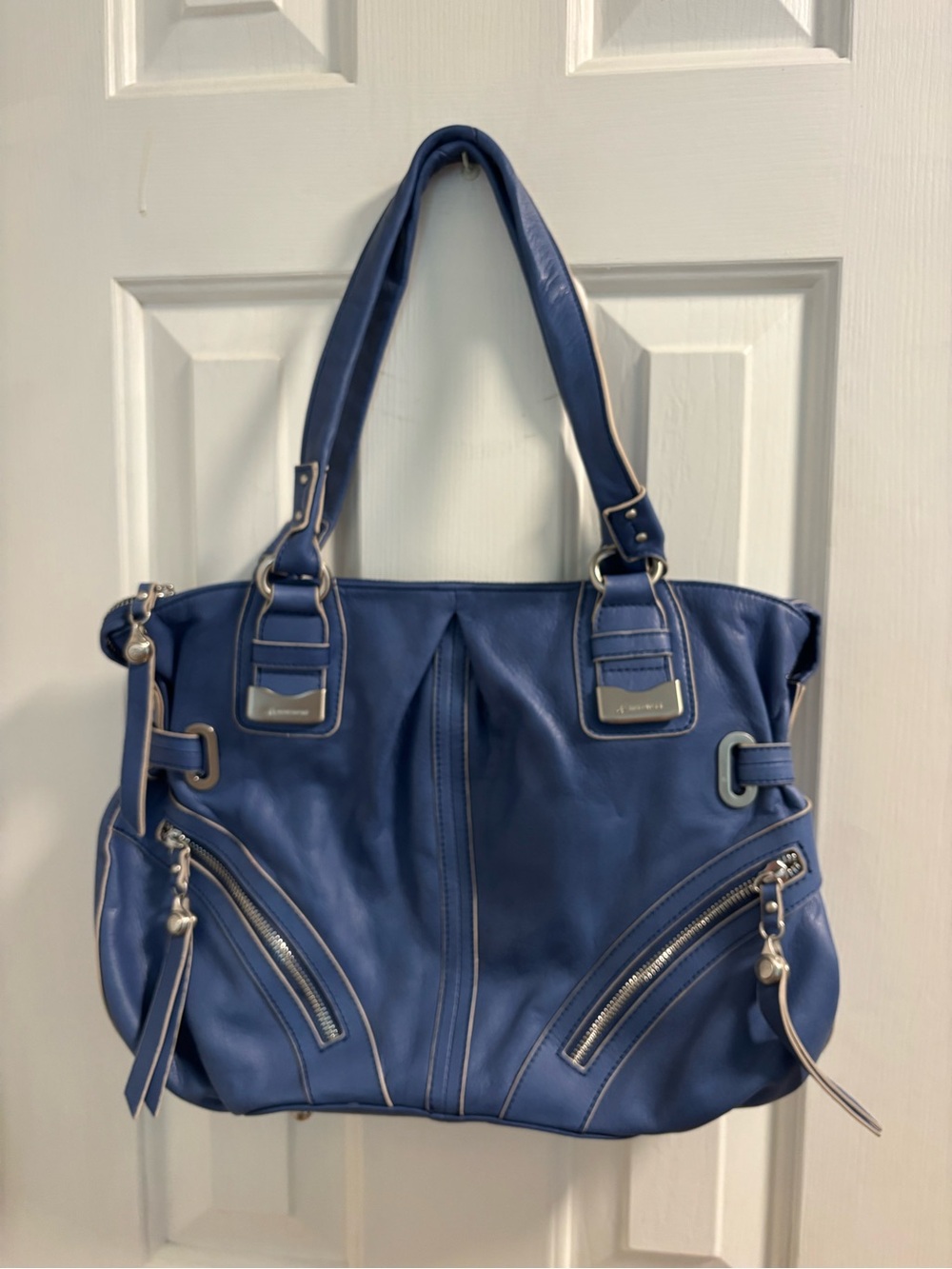 B. Makowski Blue Pebbled Leather Shoulder Bag Tote